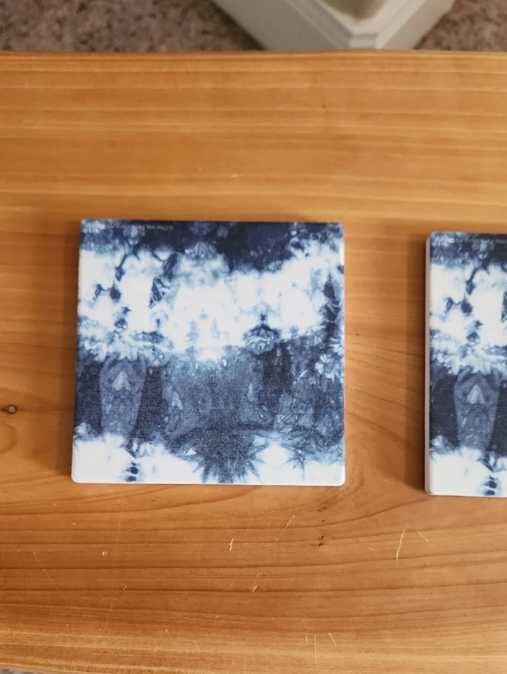 Set of 4 Blue and White Abstract Tile Coasters